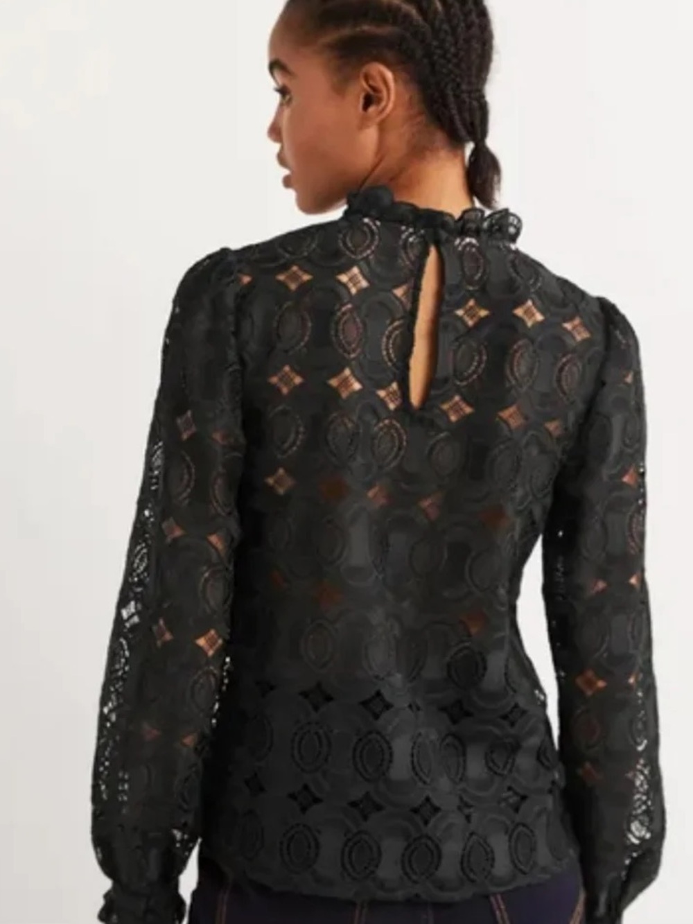 Boden Black Lace High Neck Blouse Sz 8 - Picture 7 of 8